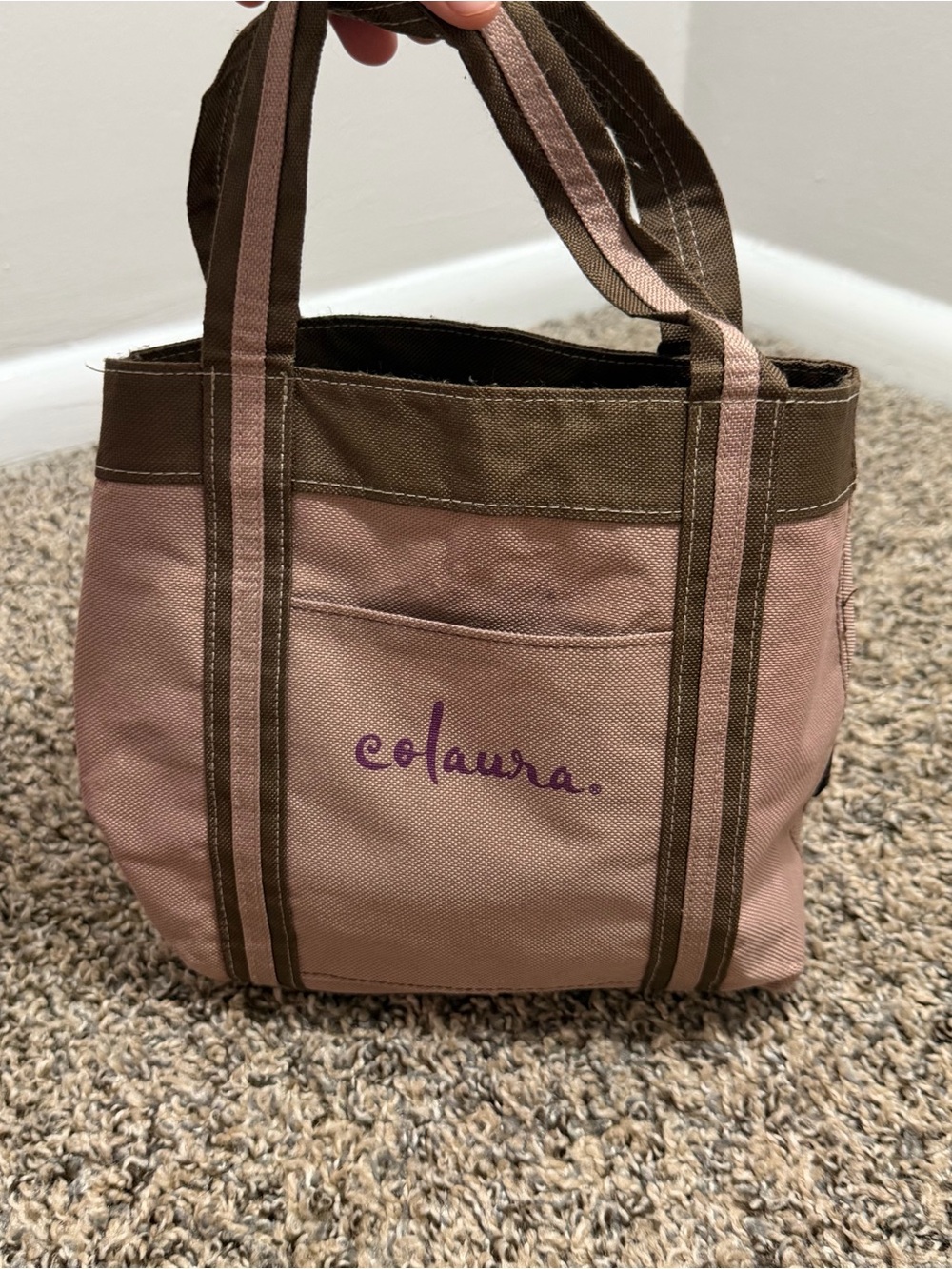 Colaura Pink and Brown Ultra Mini Canvas Tote Bag with Front Pocket
